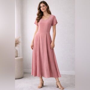 Rare Vintage 80s Laura Ashley 100% Silk Pink Midi Dress Romantic Coquette Size 4